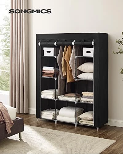 SONGMICS ARMARIO PORTÁTIL ORGANIZADOR DE ALMACENAMIENTO DE ROPA 10 ESTANTES 1 RIEL - NEGRO Foto 3 de 4