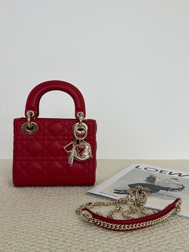 Dior Lady Dior Mini Red Leather Cannage Bag Gold Hardware Authentic