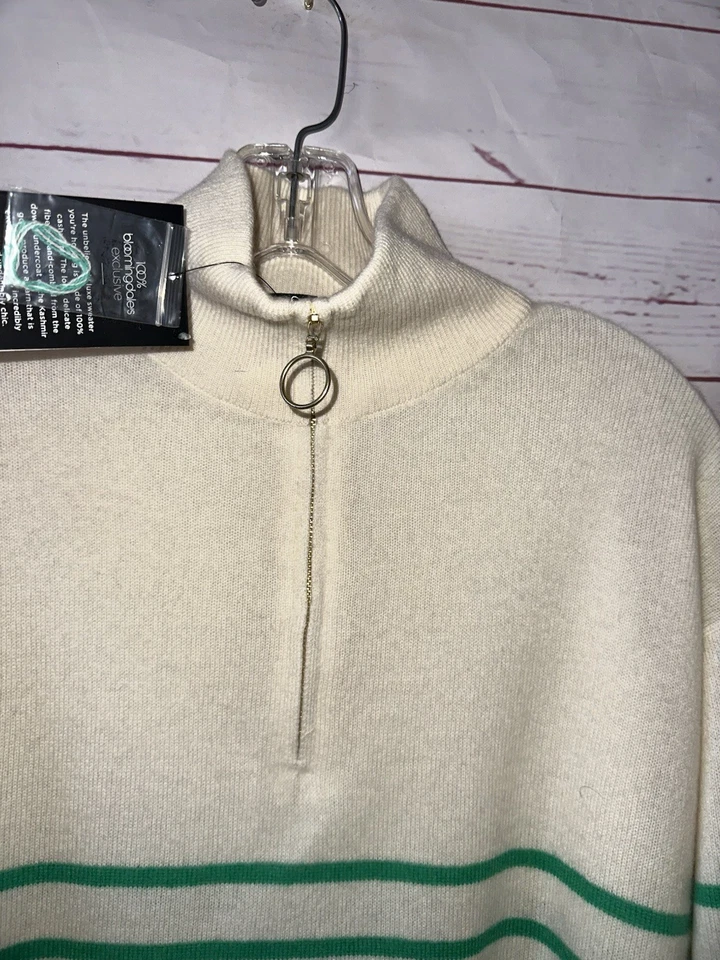 Suéter BLOOMINGDALES NUEVO CON ETIQUETAS Talla XS Gran Tamaño 100% Cachemira Cuarto Cremallera Marfil H67 Foto 2 de 4