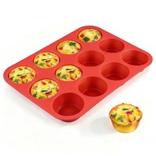 12 Cups Silicone Muffin Pans for Baking Cupcake Pan 12-Cup Regular, Red