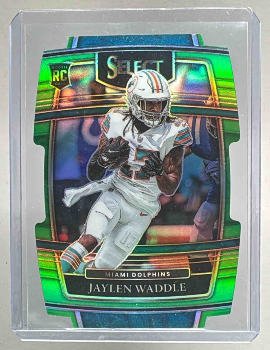 Jaylen Waddle 2021 Panini Select #48 Neon Green Prizm Die Cut RC Concourse /349