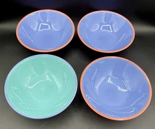 4 Lindt Stymeist Colorways 6.5” Coupe Cereal Bowls Salmon Turquoise Blue