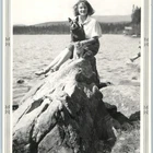 1934 Adorable Young Woman Boston Terrier Dog Kitten Pet Lake Rock Snapshot Photo