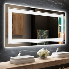 LED Bathroom Mirror, 60"X28" with Front and Backlit, Anti-Fog, Large Bathroom Va