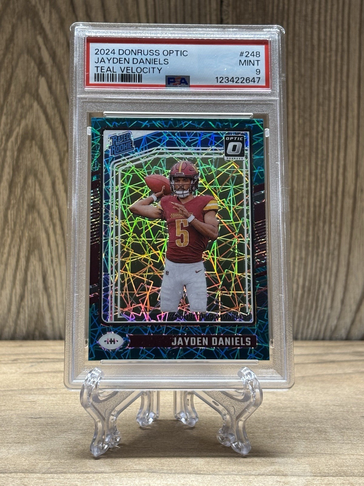 2024 Donruss Optic #248 Jayden Daniels RC Rookie Teal Velocity PSA 9 SSP