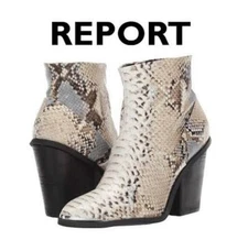 NWB $125 REPORT Women Sz. 8 Animal Print Snake Ankle Boot Shoe Natural Tan Blue 