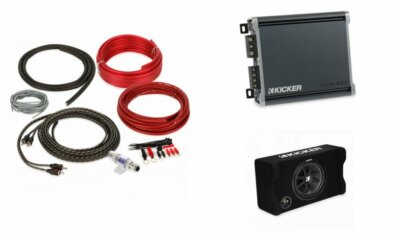 Kicker 48CDF104 Down Firing Enclosure 10'' Subwoofer w/ Mono Amplifier & Amp Kit