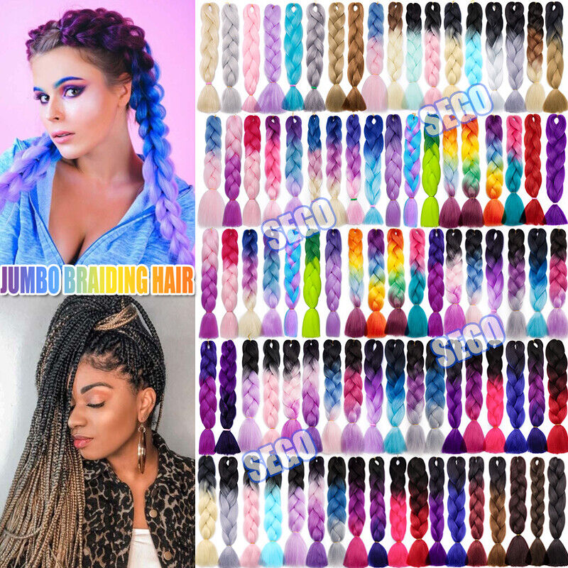 Synthetic Braiding Hair 24 Inch Jumbo Braid Ombre Jumbo Hair Extension for  Women DIY Hair Braids 4Colour Orange Yellow Green Red Black Purple