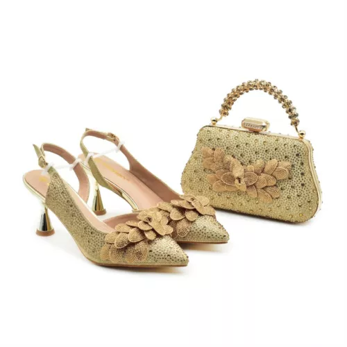 African Italian With Matching Bag Wedding Shoes And Bag Set Sandals Bridal Shoes - Picture 11 of 25