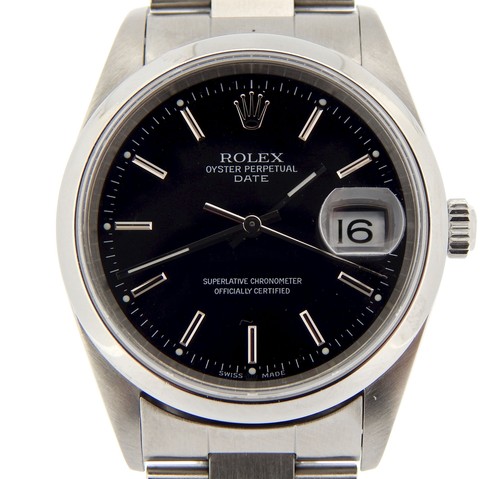 Mens Rolex Date Stainless Steel Watch Oyster Bracelet Black Stick Dial 15200  845960082617 | eBay
