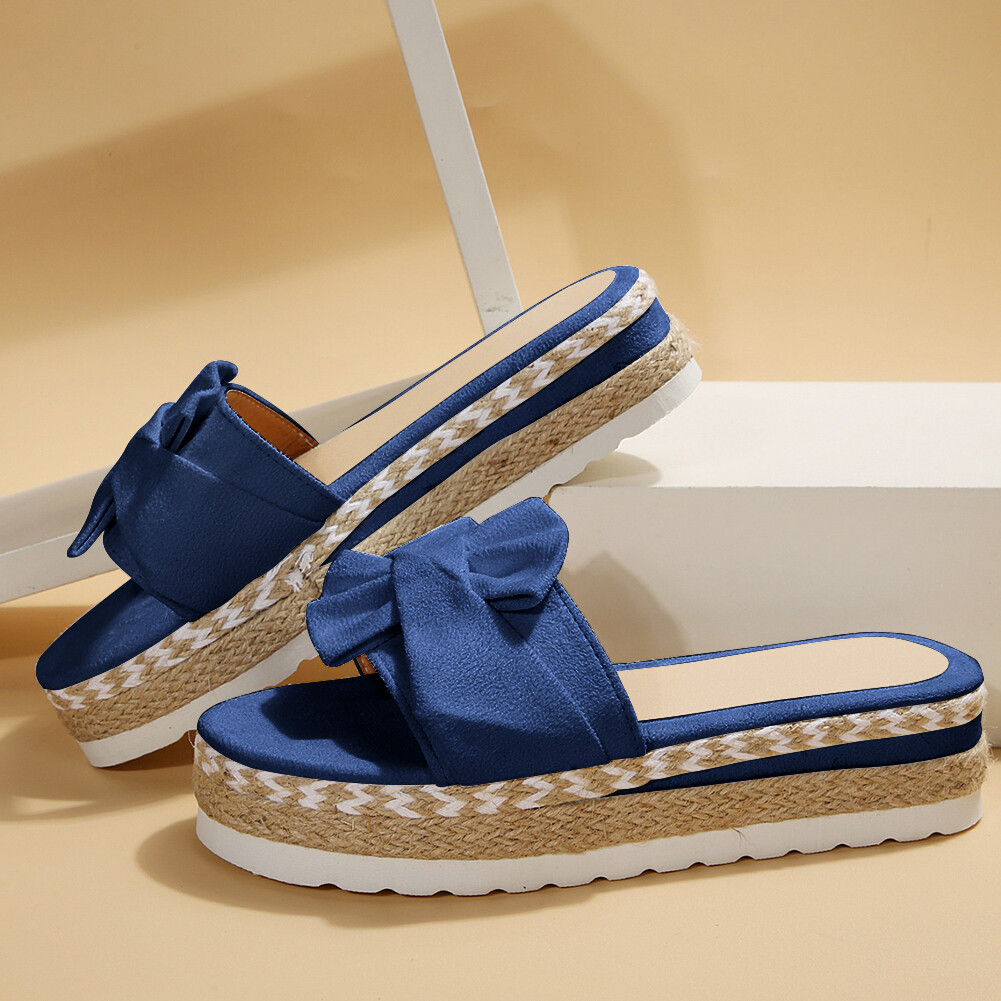 APL Women Non Slip Bow Wedges Platform Slipper for Travel Seaside