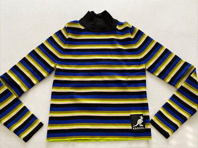 H&M Pulli Kangol L Streifen blau schwarz grün gelb turtle Neck langarm Kurz