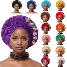 African Auto Gele Headtie Women Multilayer Head Wrap Cap Muslim Bonnet Hijab Hat