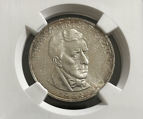 1964 Austria 25 Shilling Silver Proof NGC PF 65 Nine Shields Variety - Picture 3 of 7
