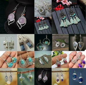 925-Silver-Green-Gemstones-Ear-Stud-Women-Earrings-Wedding-Bridal-Jewelry-Gift