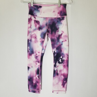 Lululemon Womens 4 Tie Dye Purple Pink Blooming Pixie Crop Leggings Soul Cycle