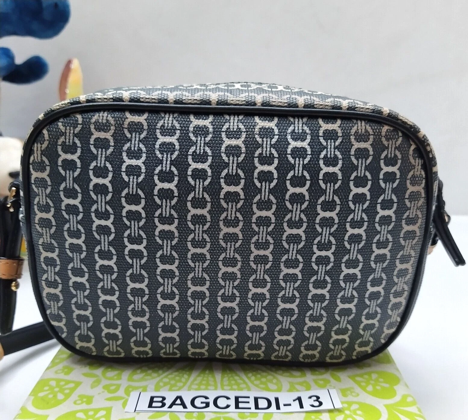 Borsa a tracolla Tory Burch Gemini Link in tela nera mini borsa a righe con cerniera