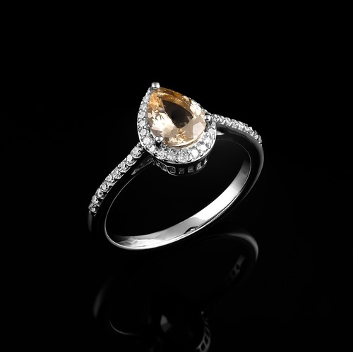 Women Engagement Ring Pear Cut Morganite With Moissanite Accent Stone Silver 925 - 第 3/3 張圖片