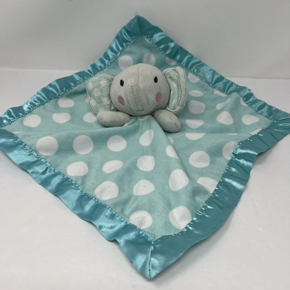 Manta de seguridad para bebé Circo Lovey azul satinado lunares felpa gris elefante 13X14 Foto 2 de 4