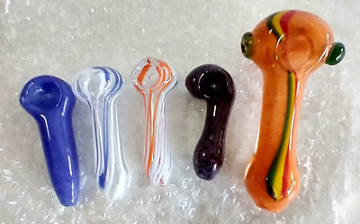 (Lot of 5) Heavy Duty Thick Premium Quality Glass Pipes Multi Color Mix sizes