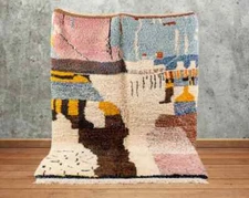 Handmade Authentic Moroccan Berber Wool Shag Custom Area Rug with Beni Ourain