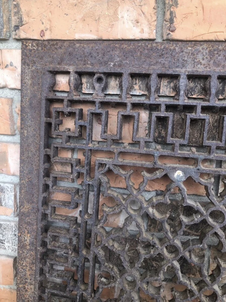 "Enorme rejilla de pared de piso de registro de hierro fundido antiguo ornamentado ~ 38 x 26""" Foto 2 de 4