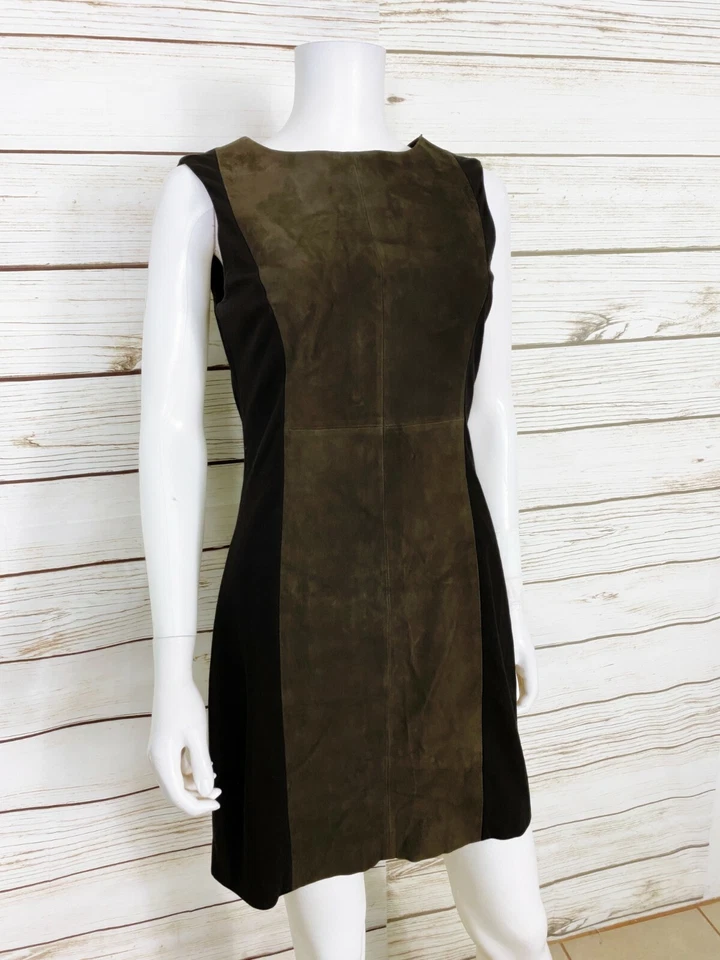 Vestido de gamuza de cordero Rag & Bone para mujer talla 6 marrón y negro sin mangas cremallera trasera Foto 2 de 4