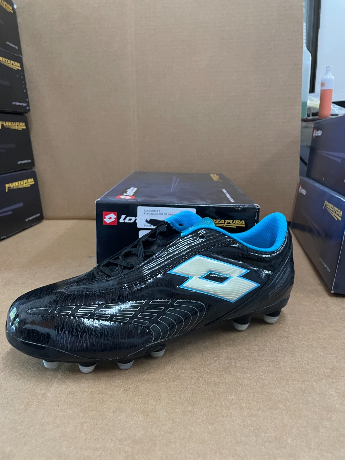 Lotto M6128 Fuerzapura L500 Tacchetti Calcio Nero Argento Nuovi in Scatola