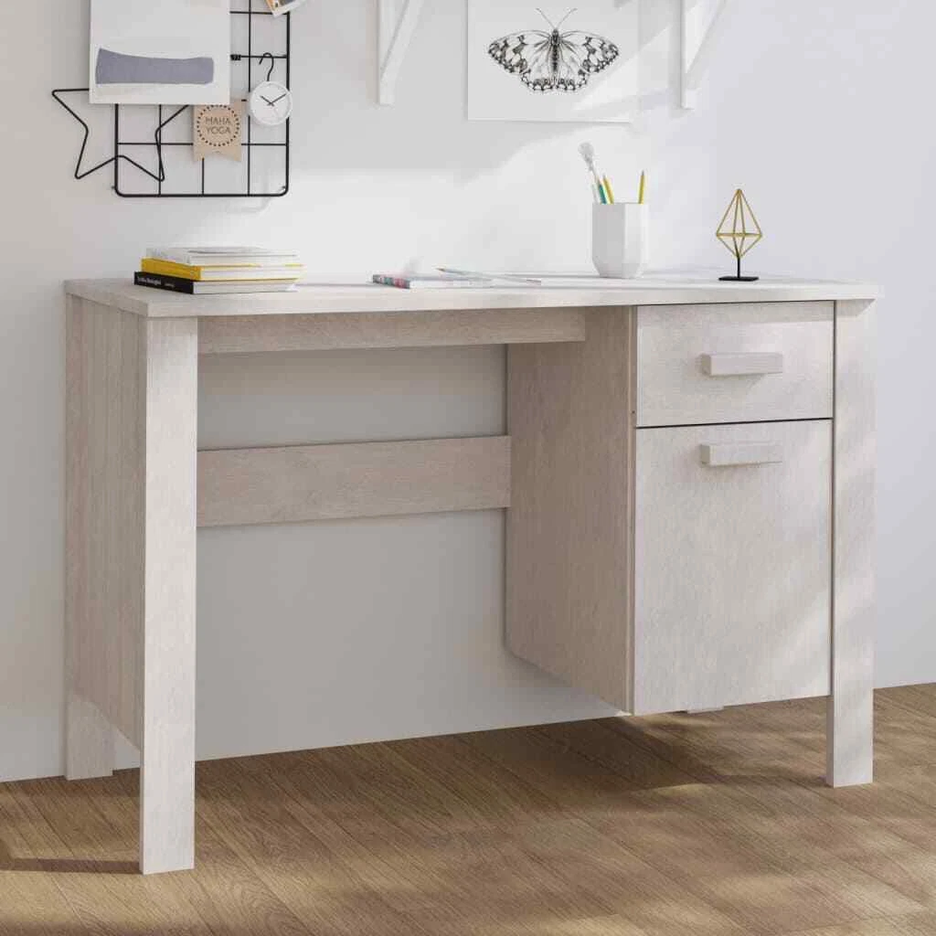 vidaXL Desk White 113x50x75 cm Wood Pine GFL