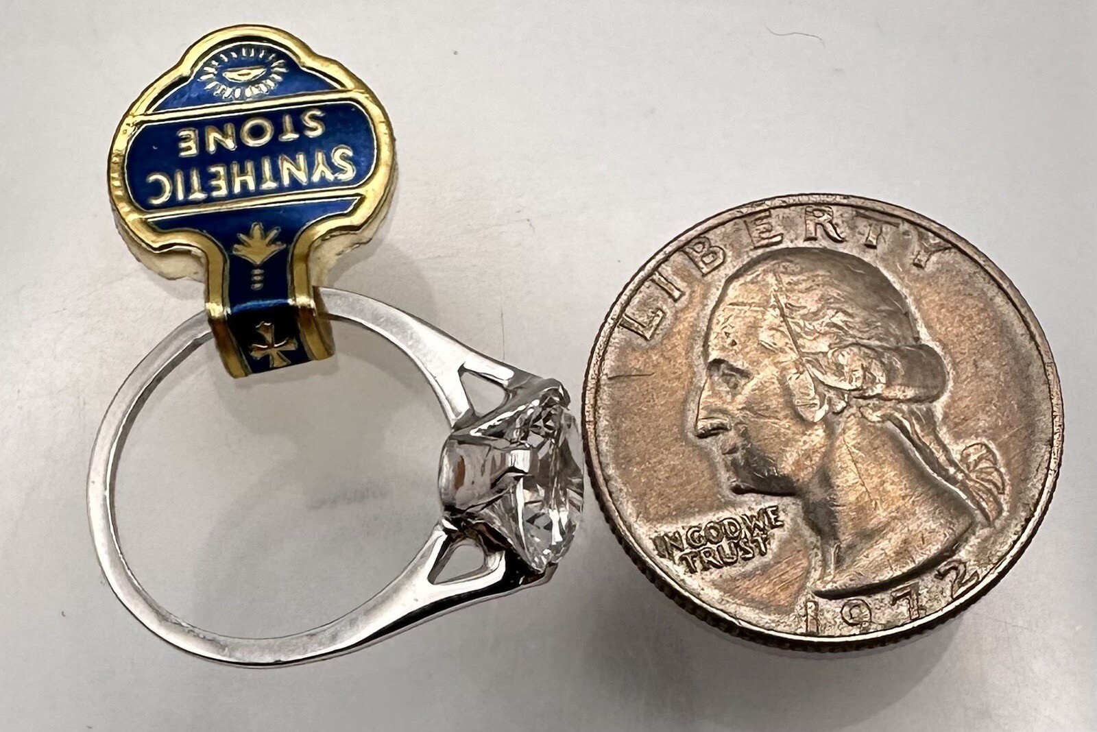 Rhinestone Sterling Silver Solitaire Ring Size 5.… - image 4