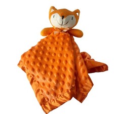 Orange Baby Fox Lovey Security Blanket Minky Dot Plush Back Satin  Trim 16  