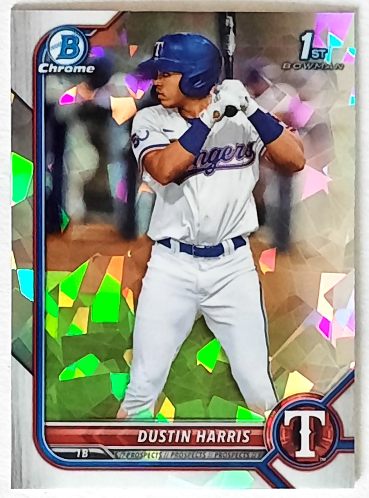 Dustin Harris 2022 1st Bowman Chrome #BCP-119 Atomic Refractor - Texas Rangers
