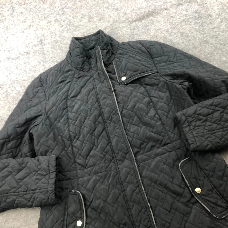 Chaqueta Cole Haan para mujer grande negra acolchada con logotipo cremallera completa a presión * Foto 3 de 4