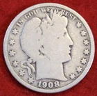 1908-O Barber Half Dollar 90% Silver Coin Circulated BH503