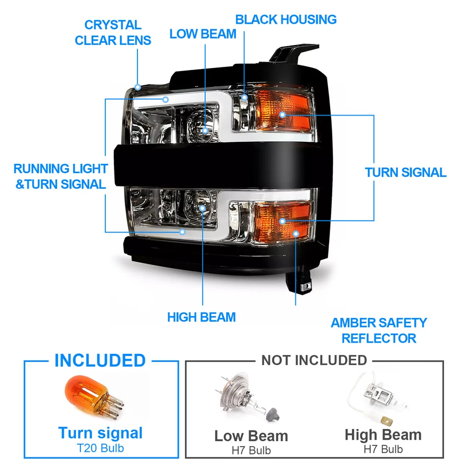 Faros proyectores LED secuenciales negros para Silverado 2500HD 3500HD 2015-2019 Foto 3 de 4