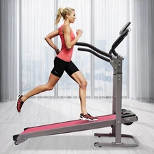Foldable Manual Walking Treadmill Non-Electric Running Machine with Armrests