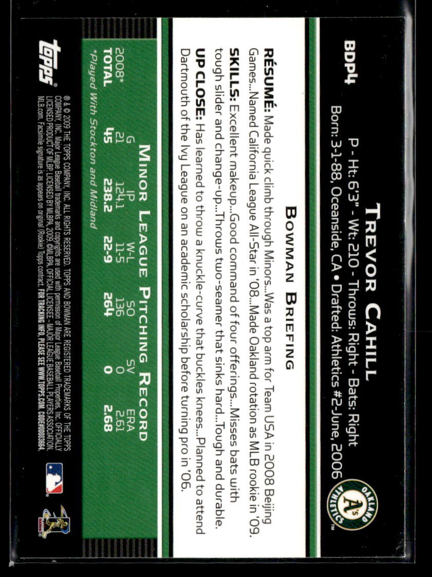 2009 Bowman Draft Picks & Prospects BDP4 Trevor Cahill Rookie Card