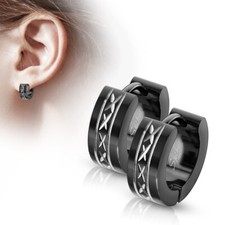 Stainless Steel Small Dome Hinged Hoop Earrings Pair 20GA Dia-Cut Grooved Center