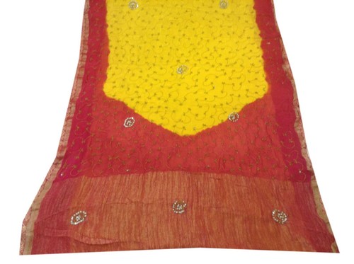 Om Vintage Indian Sari Georgette Hand Embroidered Yellow Saree Fabric ZA11658 - Picture 4 of 12