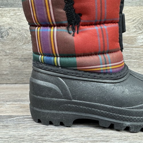 Polo Ralph Lauren Vancouver Snow Boot Boy Size 5 Black red Plaid Zipper Zip up - Picture 3 of 15