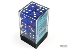 CHESSEX d6 16mm 12 Dice Set TRANSLUCENT BLUE with WHITE PIPS die block CHX23606
