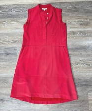 Madewell Sz 00 Red 100 SILK Shift Shirt Tank Dress Pockets xxs 2xs Sleeveless