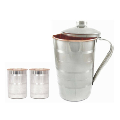 #ad Steel Copper Jug Pitcher Serving Water 1500ml Ayurveda Health Benefit Restaurant $65.78