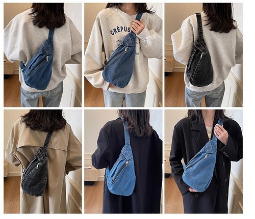 Women Denim Sling Bag Crossbody Fanny Pack Chest Purse Shoulder Handbag Travel - Picture 6 of 17