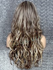 Long Loose wavy HEAT SAFE Full Human Hair Blend WIG Brown Blonde mix wnta 6-613