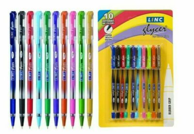 10 Linc GLYCER Ball pen ASSORTED | 0.6 mm Tip | Smudge-free writing 