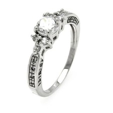 Sterling Silver CZ Stones Engagement Ring w/ 5 mm 0.50 ct Round Cut Center CZ
