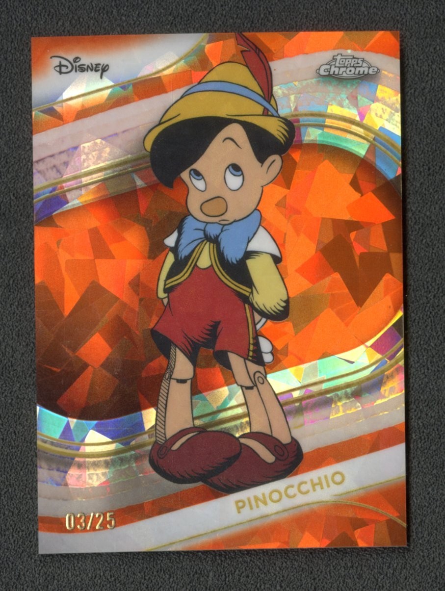 2025 Topps Chrome Disney Sapphire Pinocchio Orange Refractor /25 #85
