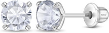 CZ Solitaire Kids Earrings - 925 Sterling Silver Hypoallergenic Earrings for Gir