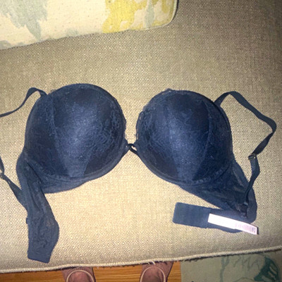 Victoria's Secret Bombshell Underwire Lace Bra Navy Solid 38C